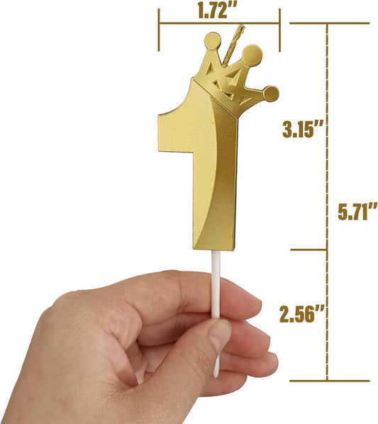 The Gold Number 1 Birthday Candle for Cake is Beautiful Number 1 Candle for First Birthday Decorations for Boys and Girls (Gold-1, Crown)