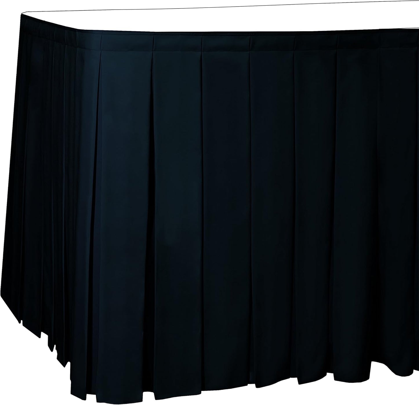 Ultimate Textile Pleat Polyester Fabric Table Skirt - Machine Washable, Flame Resistant, Cut & Sewn in NJ, Desk Skirt - Midnight, 17' Box Pleat x 42" h