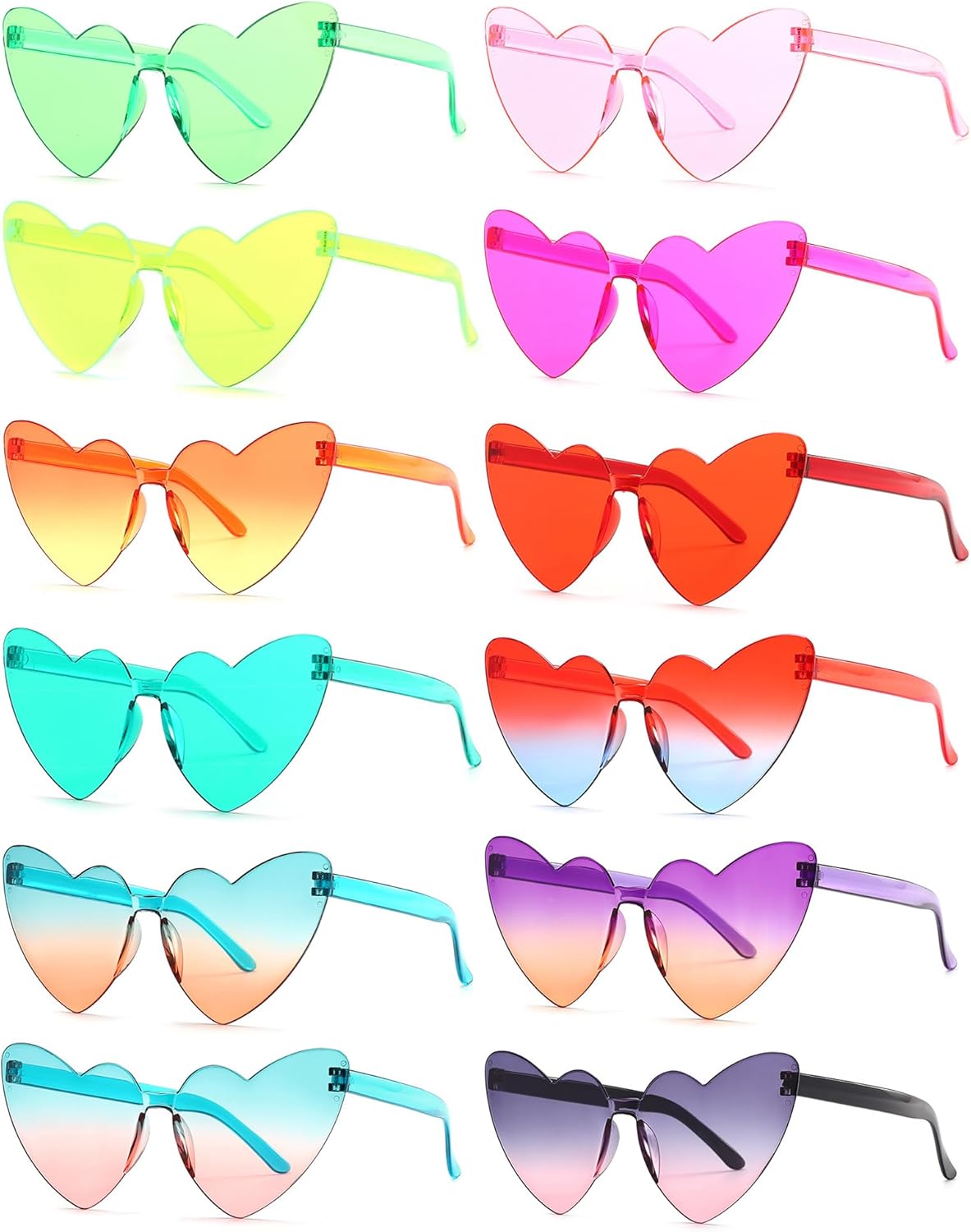 Heart Shaped Rimless Sunglasses 12Pack, Bachelor Party Cool Colorful Funky Sunglasses
