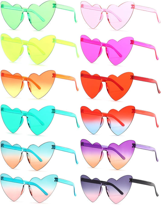 Heart Shaped Rimless Sunglasses 12Pack, Bachelor Party Cool Colorful Funky Sunglasses