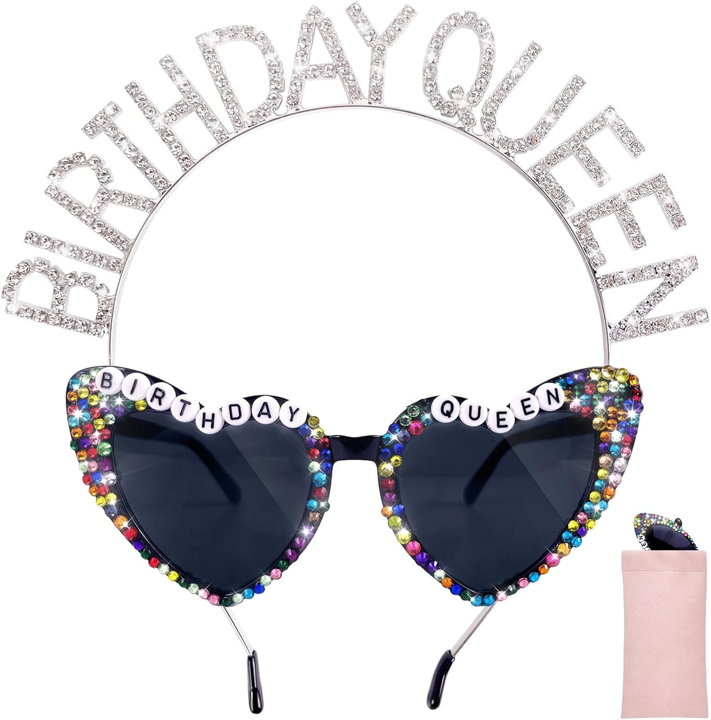 Birthday Queen Sunglasses with Crown, Birthday Glasses Headband Tiara for Women, Gifts Accessories Decorations