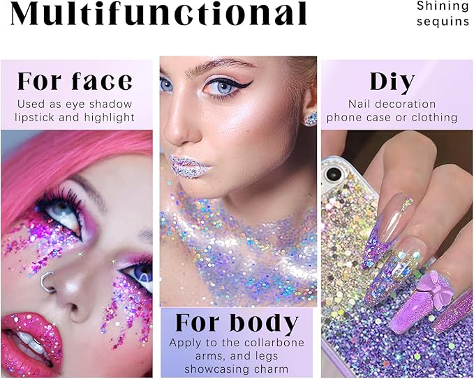 HOSAILY Roll-on Holographic Body Glitter Gel for Face Hair, Chameleon Color Changing Glitter Gel Under Light, Chunky Mermaid Sequins Festival Party Rave Accessories Shimmer Makeup (Golden Ocean)