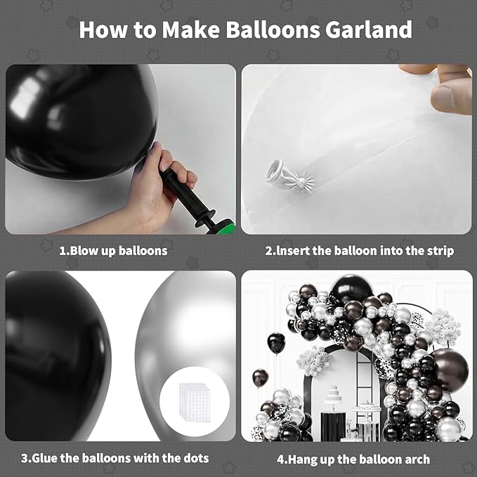 Black and Silver Balloons Arch Kit,130pcs Metallic Black Balloons Garland,Different Sizes Metallic Silver Latex Balloons for Birthday Engagement Baby Shower Wedding Graduation Party Decorations