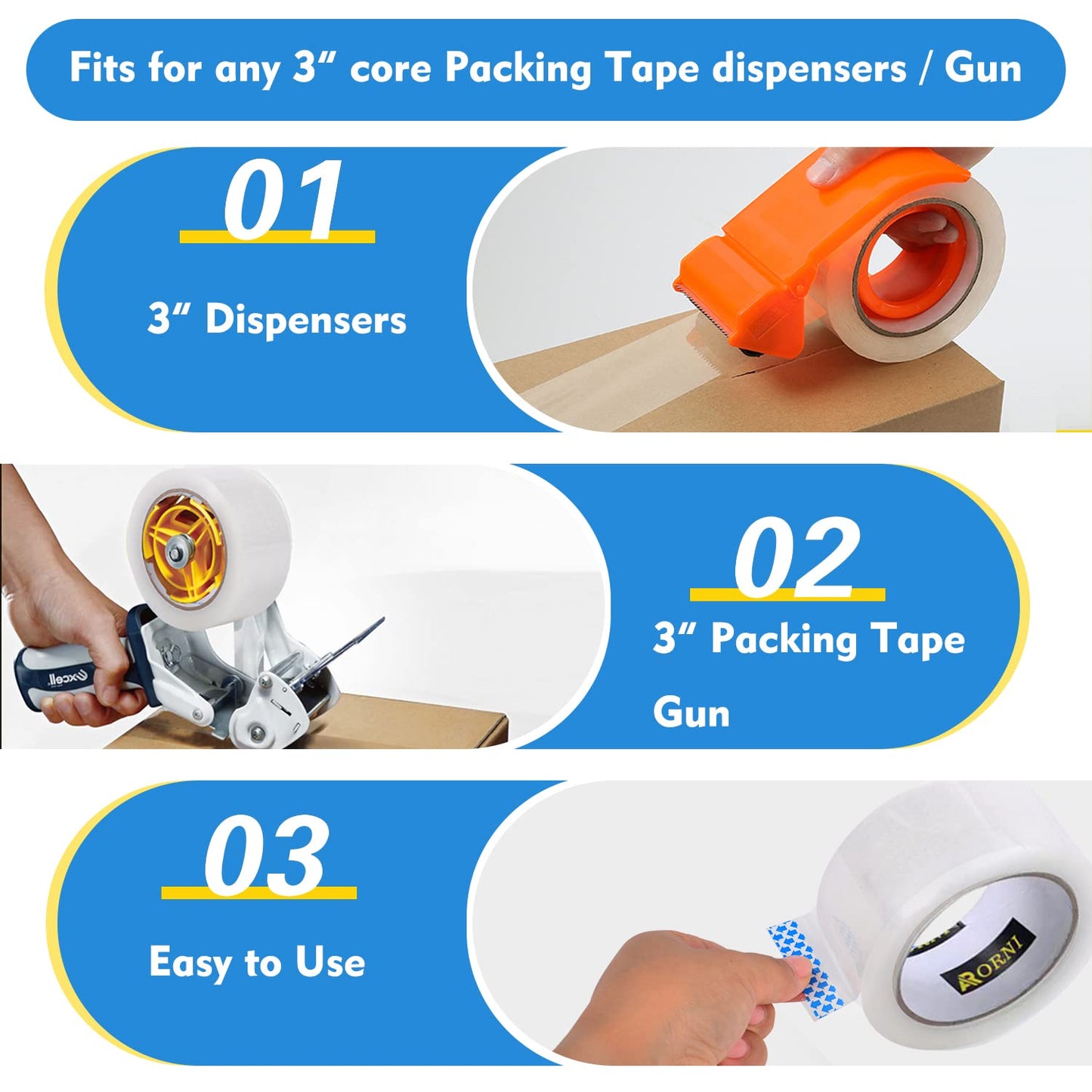 Packing Tape Heavy Duty Refill 36 Rolls Sealing Great for Packing Box Shipping and Moving Supplies Packaging 1.88" x 65 Yards 3" Core 2.0 Mil Thick Adhesive