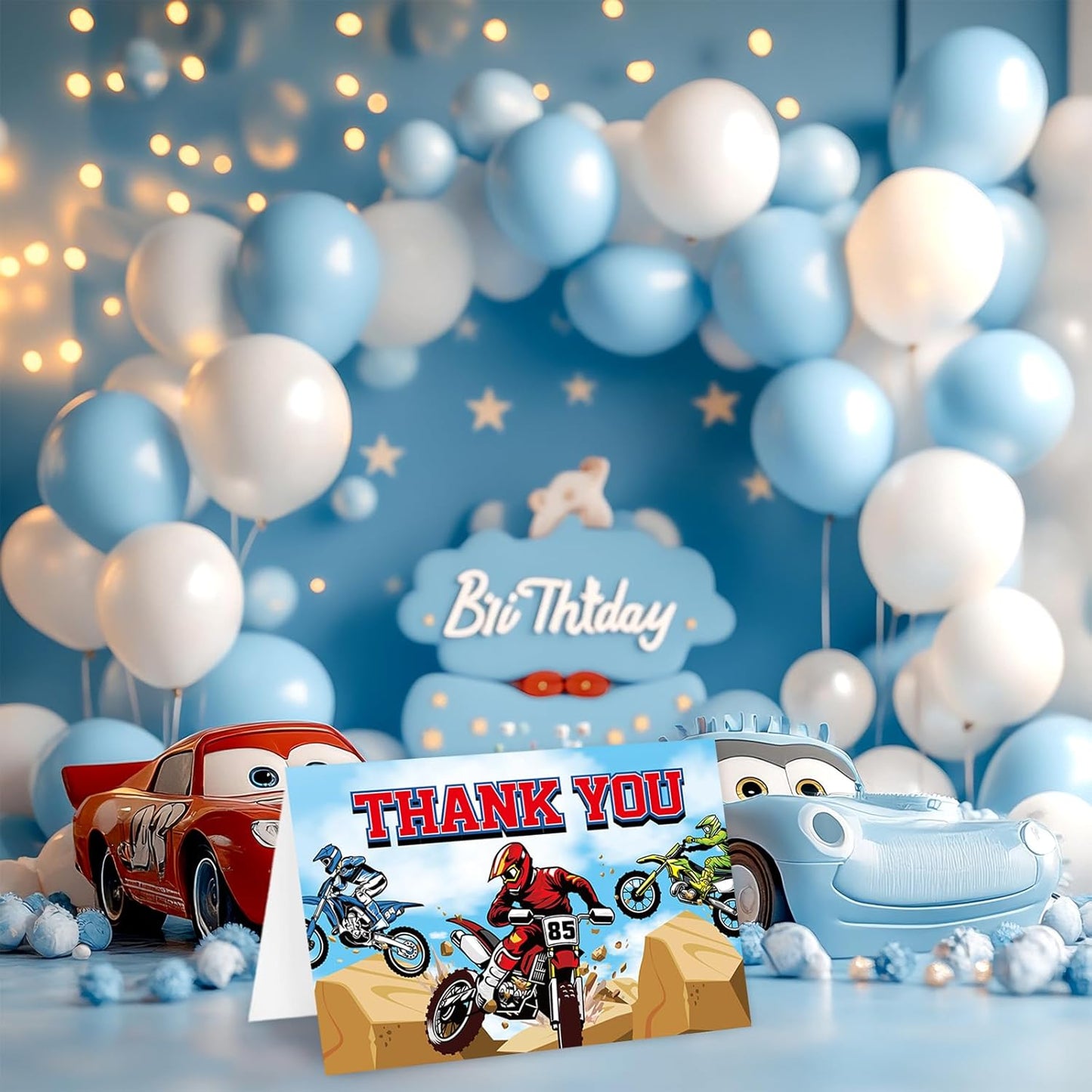 24 Pack Motorcyclist Thank You Cards Dirt Bike Greeting Cards With Envelopes Stickers Red Motocross Blank Note Card for Birthday Baby Shower