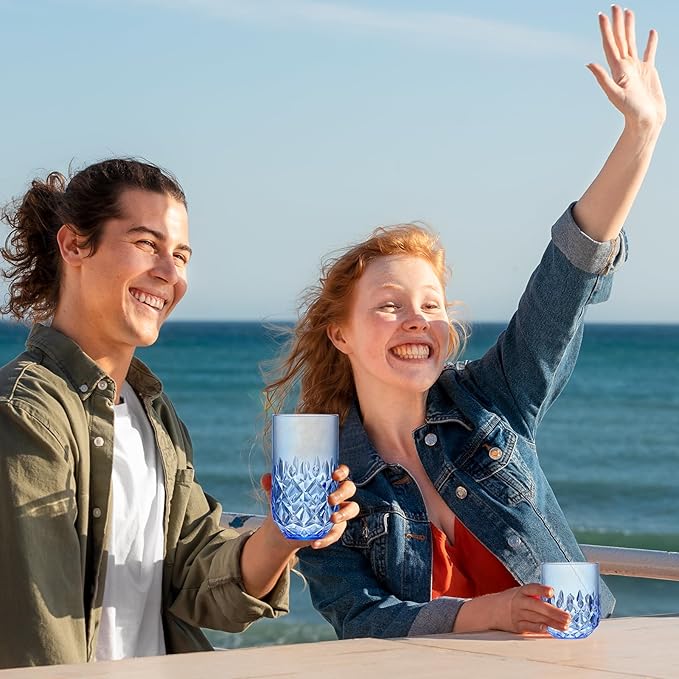 Acrylic Drinking Glasses Set of 12 Blue Mixed Drinks Glassware Unbreakable Palstic Tumbler and Rocks Glass Set 6pcs 18oz Highball and 6pcs 12 oz Cocktail Glasses for Cocktail Iced Coffee Beer Whiske