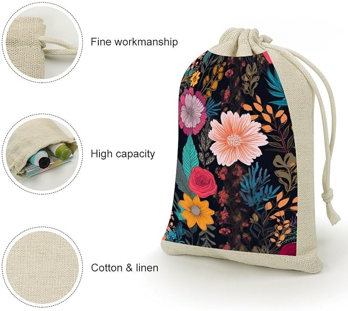 Colorful Boho Floral Drawstring Bag 8 Pcs Reusable Gift Bags Jewelry Pouch Christmas Gifts Candy Bags Portable Bunches Pocket For Party Favors Wrapping