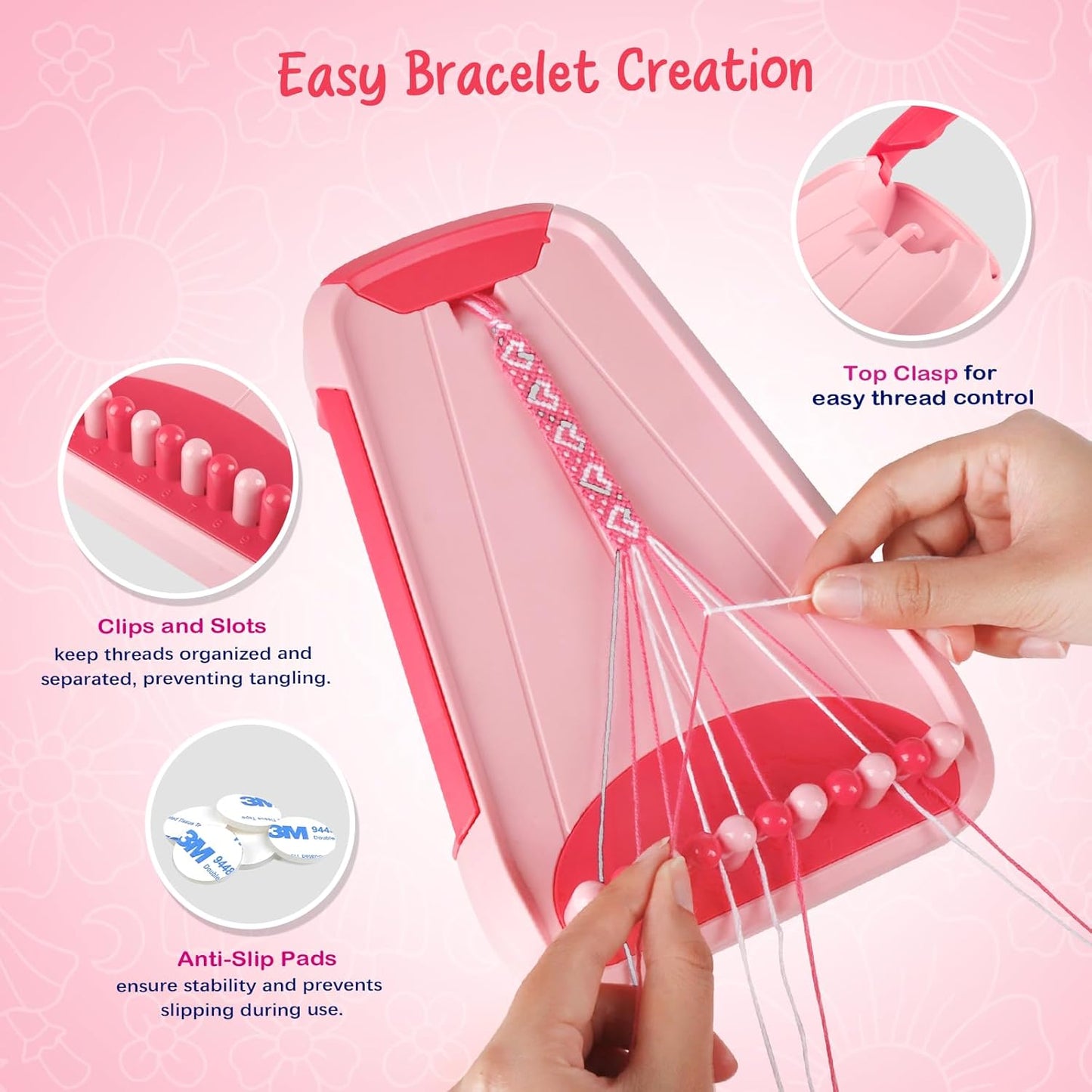 Bracelet Making Kit for Girls - Friendship Bracelet Kit - Christmas Gifts for Ages 6 7 8 9 10 11 12 Year Old Girl Birthday Gifts, Arts and Crafts for Kids Ages 8-12 Teen Bracelets DIY Maker Pink Coral