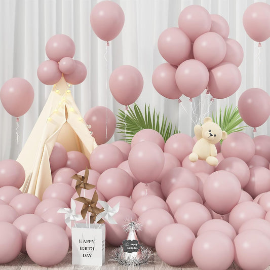 Boho Blush Pink Balloons - 12 Inch, 100 Pack Retro Vintage Latex Helium Balloons for Girl Baby Shower Anniversary Wedding Birthday Party Decor
