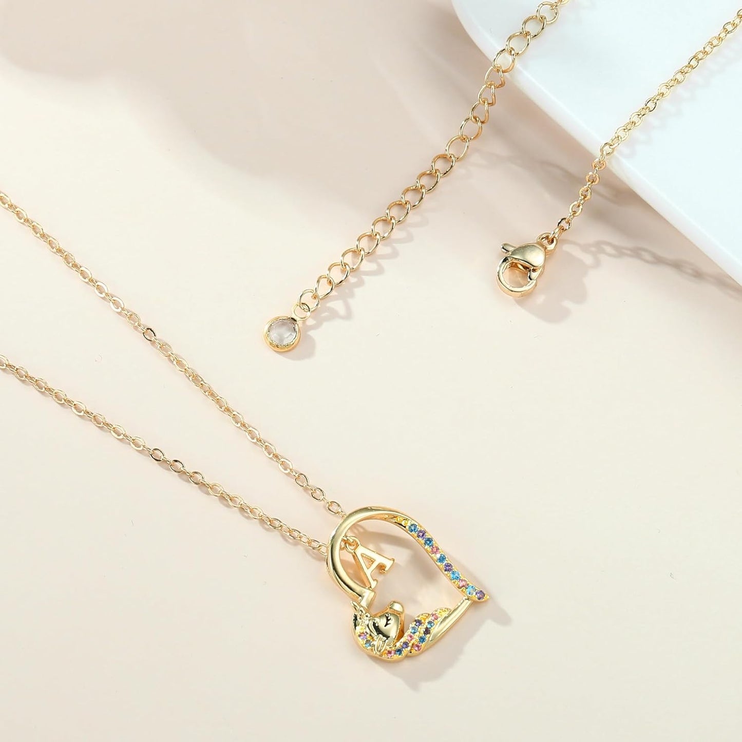 Anoup Unicorn Gifts for Girls Necklace - Colorful CZ Heart Pendant A-Z Initial Necklaces Cute Unicorns Jewelry Birthday Gift for Girl