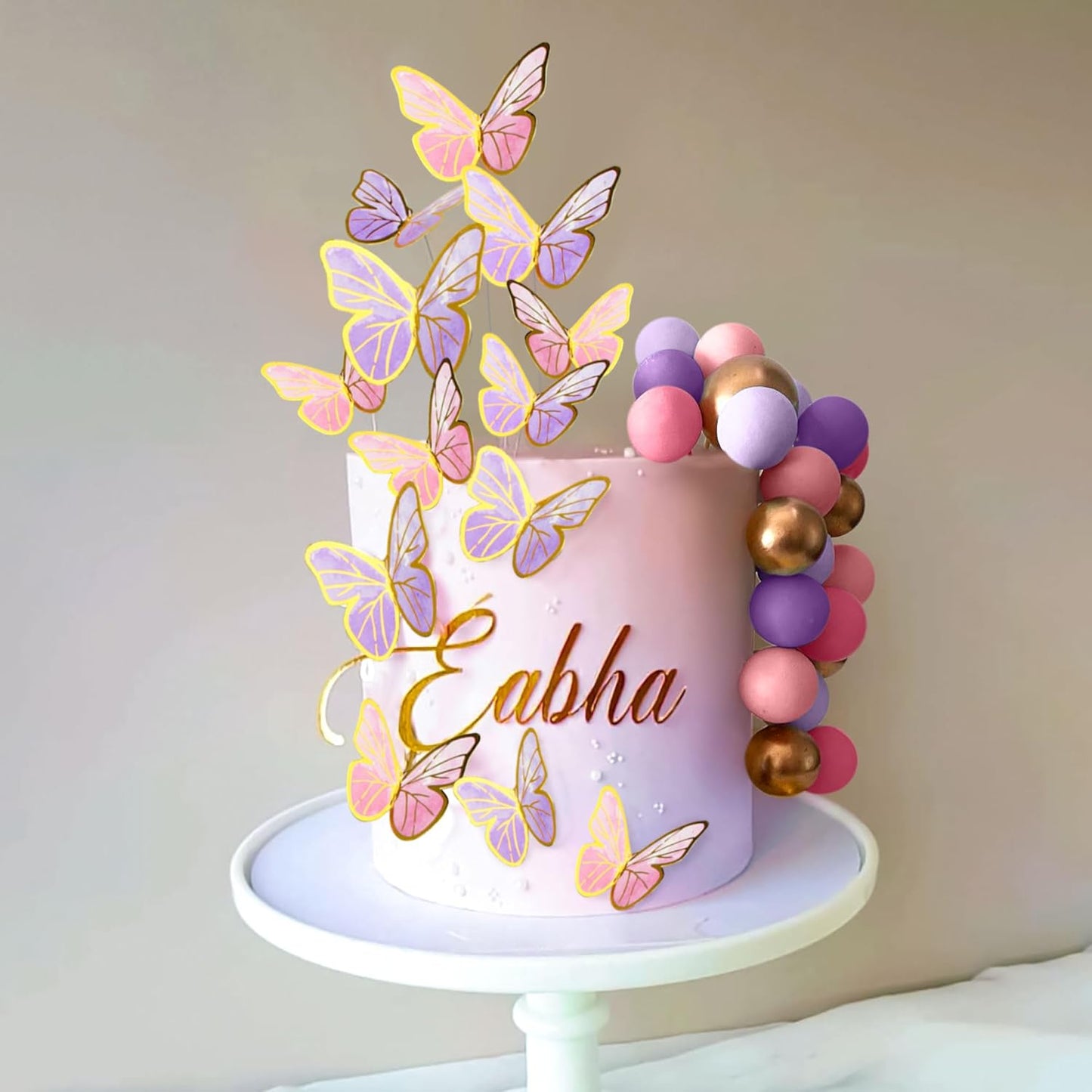 47PCS Purple Pink Butterfly Cake Toppers balls,Butterfly Cake Decorations Include Cake Toppers Balls for Baby Shower Wedding Birthday Bridal Shower Party Decor(Purple Pink)