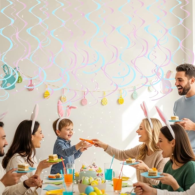 BEISHIDA Matte Pink and Blue Hanging Swirls Party Decorations Plastic Streamer for Baby Shower Hanging Ornament Decorations, Birthday Easter Bridal Party Supplies, Pack of 24