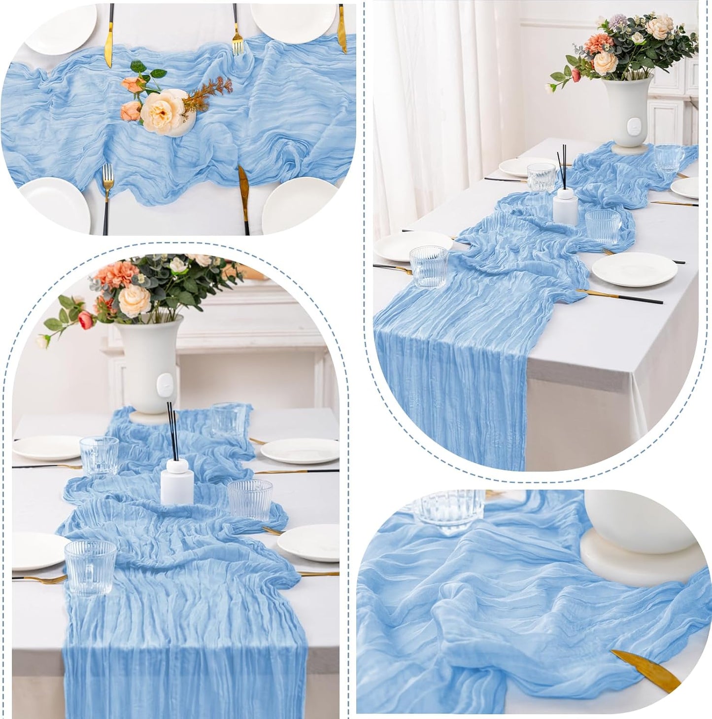 12 Pack Light Blue Table Runner 10FT Cheesecloth Table Runner 21 x 120 inch Boho Gauze Cheese Cloth Table Runner Rustic Sheer Table Runner for Party Wedding Bridal Baby Shower Birthday Table Decor