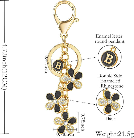 XGALBLA Cute Flower Crystals Rhinestone Initial Letter Keychain for Women, Bag Charms Bling Sparkly Enameled Keychain Handbag