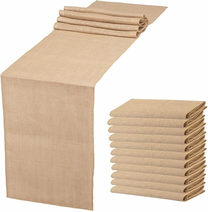 Natural Burlap Table Runner Set of 12 (12 x 72 Inch) | Rustic Jute Table Runners for Wedding, Farmhouse, Thanksgiving, Fall Décor & Parties