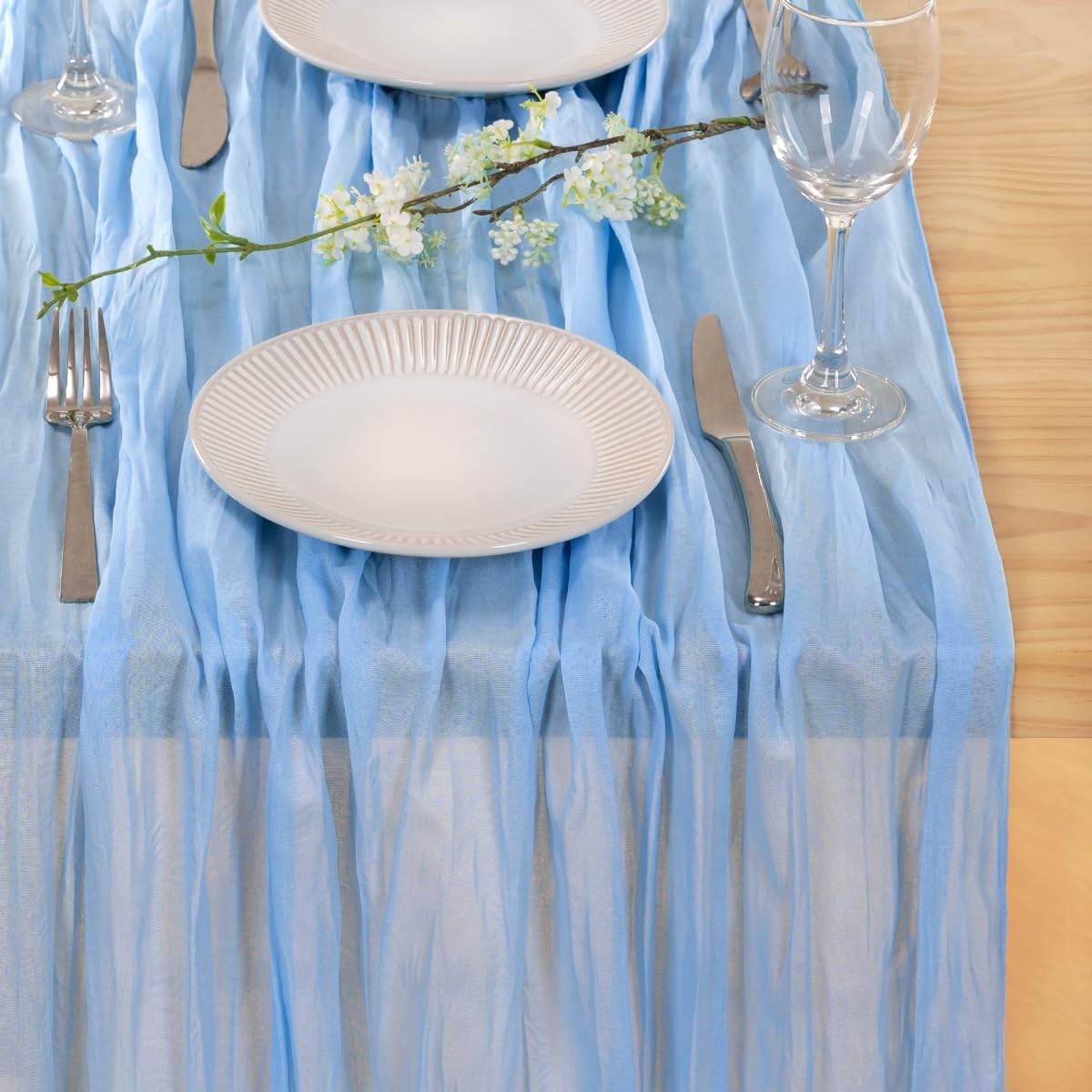 MLMC 12 Pack Baby Blue Cheesecloth Table Runner 10ft Rustic Light Blue Baby Shower Table Runner Bulk 35x120 Inches for Wedding Birthday Baby Shower Gender Reveal Fall Decor