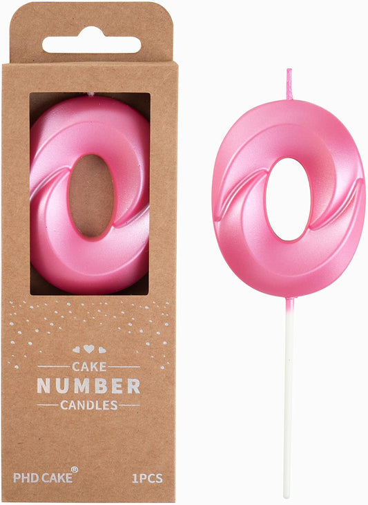 PHD Cake 2.76 Inch Diamond Pink Number 0 Birthday Candles, Pink Cake Candles for Party Celebration