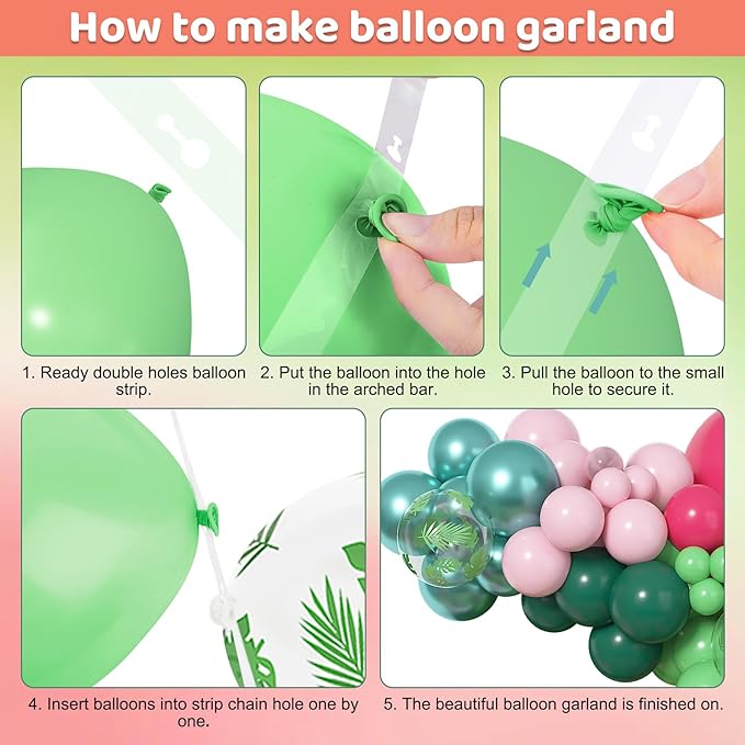 Amandir 153pcs Tropical Balloon Arch Kit, Different Sizes 18 12 10 5 inch Hot Pink Green Orange Palm Leaves Hawaiian Luau Balloons for Summer Aloha Flamingo Birthday Shower Beach Party Decorations