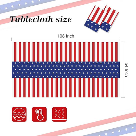 Patriotic American Flag Tablecloths, 2-Pack