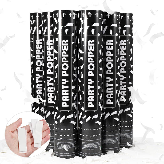White Confetti Cannon 6Pcs,Confetti Poppers Party Shooter 12inch Wedding Poppers For Birthday,Indoor Party,Celebrations,Photo Shoots and New Years