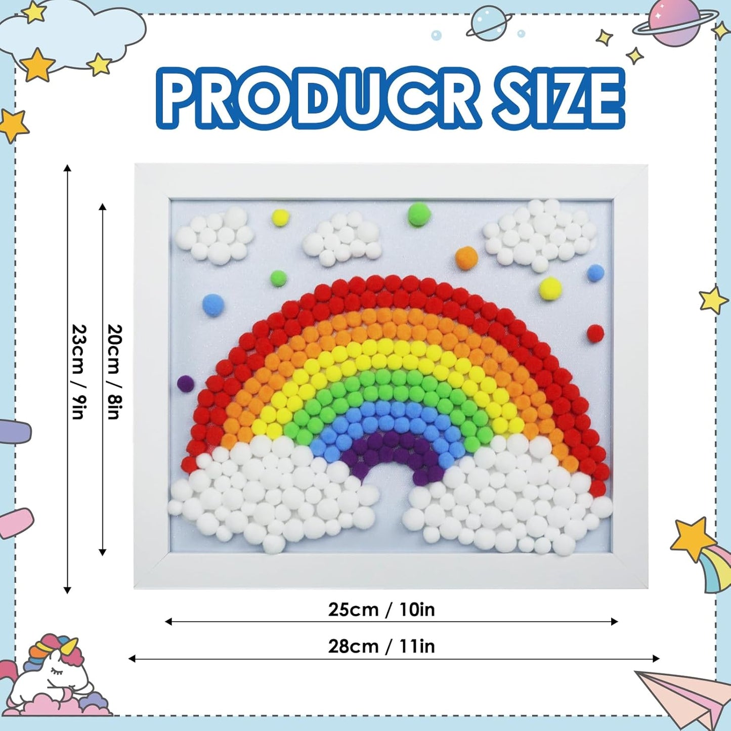 Funto Rainbow Painting Art Kit - 1100+ Pom Poms, Canvas and Sturdy Frame for Home Decor, Artistic Crafts for Kids