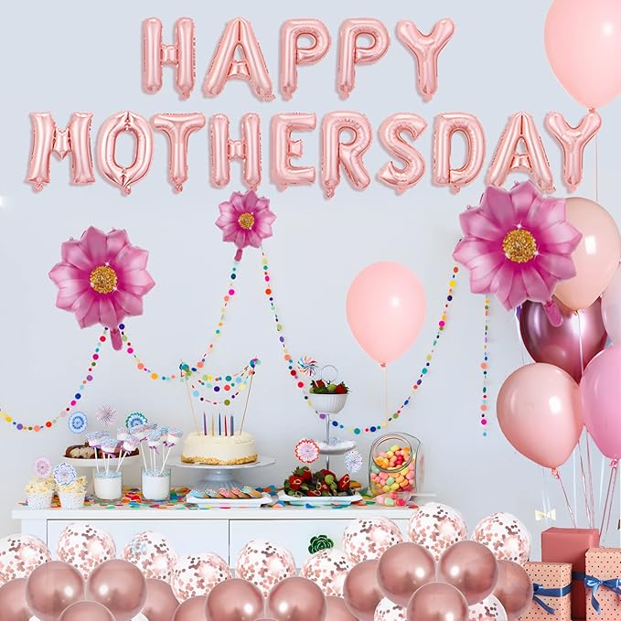 Mother’s Day Party Balloons Kit Decorations 16 inch Foil Balloon Set Happy Mother's Day Best Mom Balloon Set Heart Shape Set Decoration for Mother's Day Decoration (flower set)