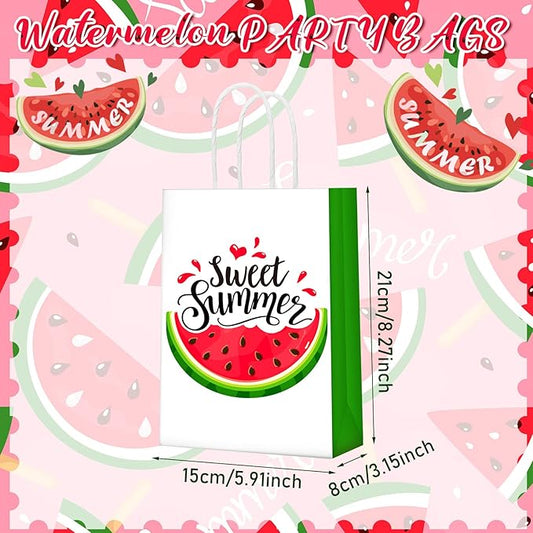 Outus 24 Pieces Watermelon Party Bags Watermelon Paper Goodie Bags Party Favor Bags Watermelon Treat Candy Bags Summer Fruit Birthday Party Supplies for Summer Pool Party Decorations