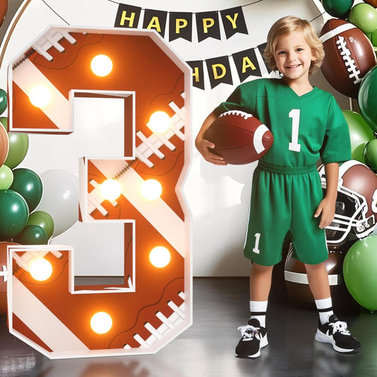Football 3rd-Birthday Decorations Marquee Numbers: Superbowl 3FT Large Light up Number Sign 3 Third Year Down Three Years Old Party Decoration Big Balloon Numbers Decor for Boys and Girls
