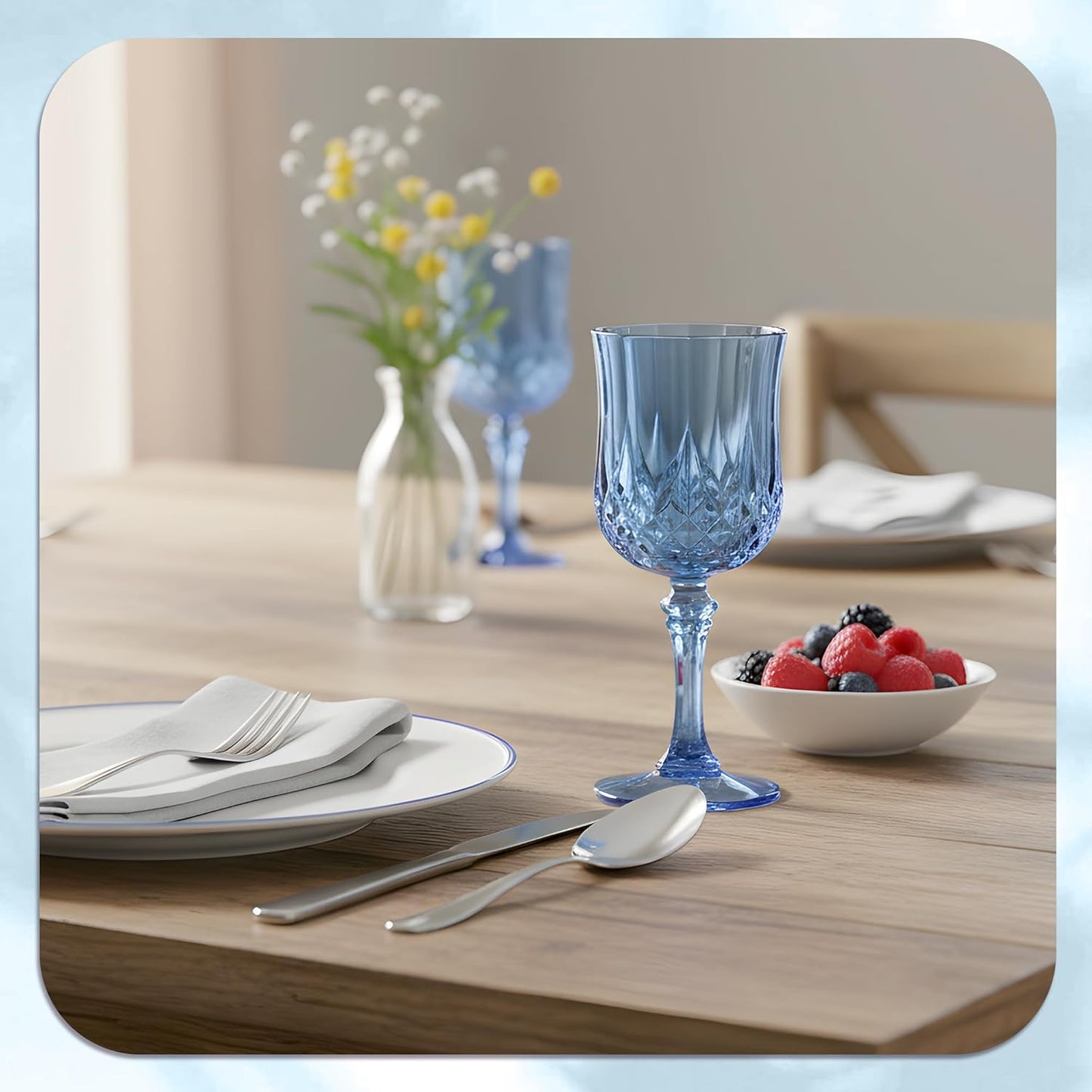 48PCS 7OZ Blue Wine Plastic Glasses, Drinking Champagne Glasses Flutes Crystal Vintage Water Unbreakable Goblets for Wedding, Parties