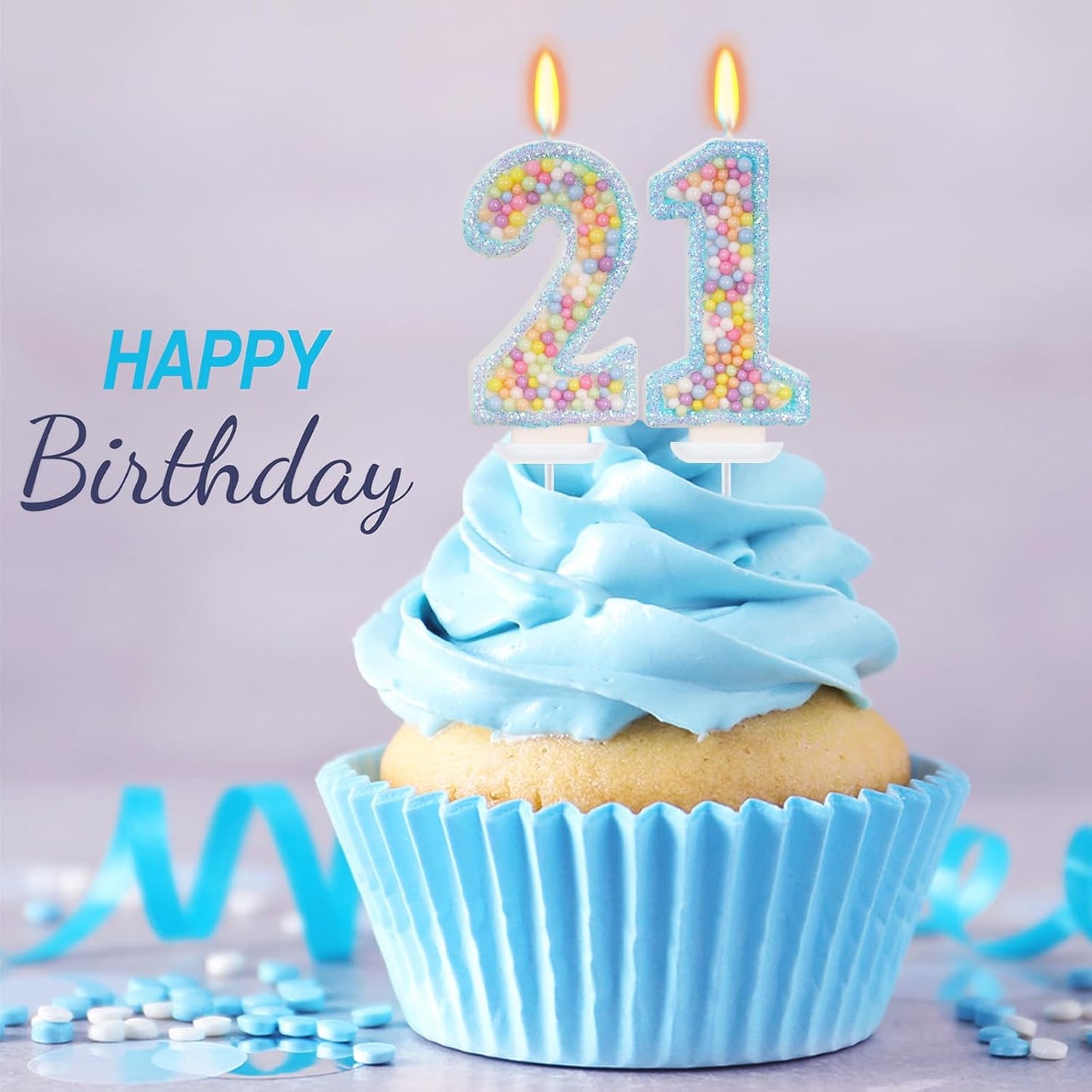 Blue Birthday Candles - Number 21 Candle, Colorful Macaron Candles, 21 Birthday Decorations for Girls Boys, Cake Decorations, Theme Party Supplies (Blue)