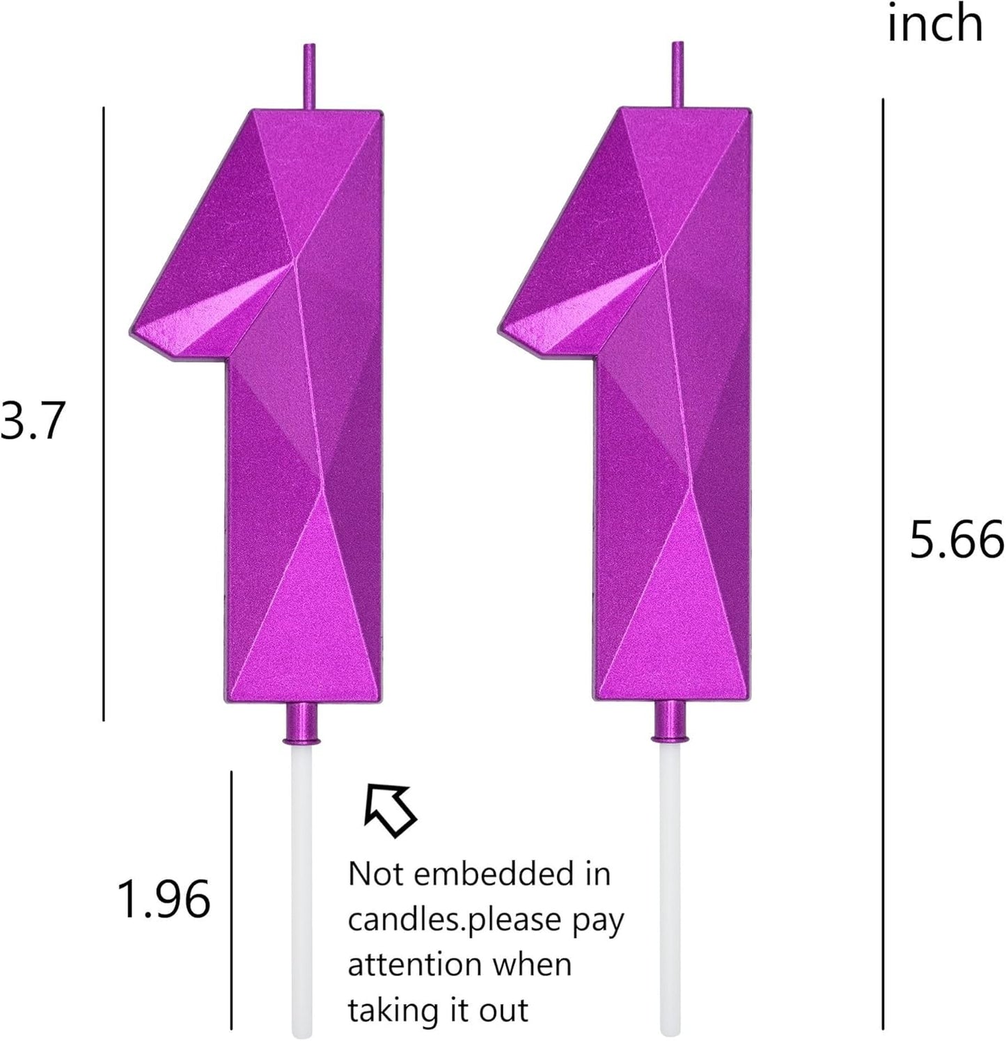DERVENTA Large Birthday Candle Number 3D Purple 3.7 inch Party Celebration Anniversary Decoration Cake Topper 1 Piece (Number 11 Purple)
