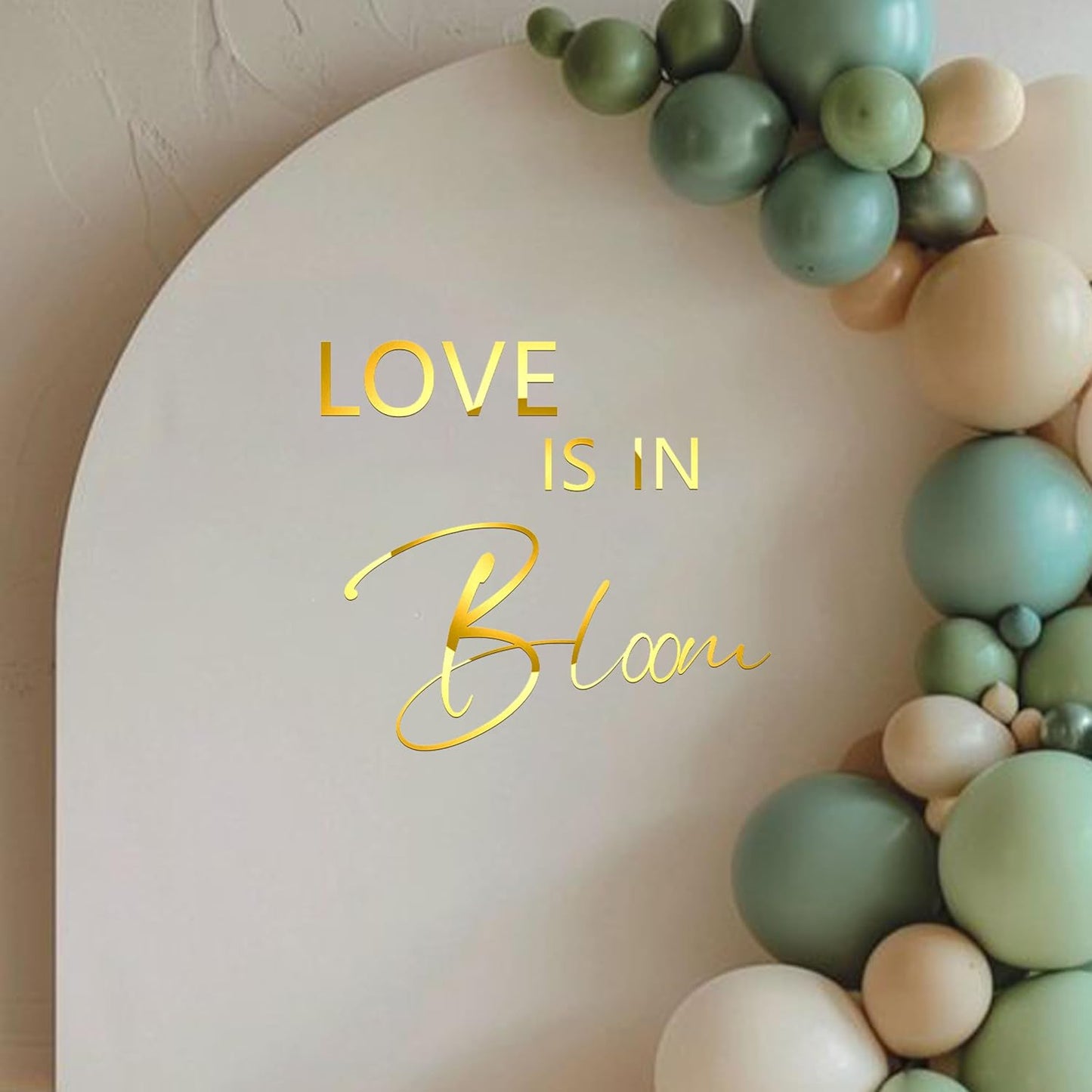 Love is in Bloom Decal - Bridal Shower Party Decoration Supplies, Bride-to-Be, Wedding, Bachelorette Party Wall Sticker, Gold Sign Bloom Decal Balloon Arch Decoration