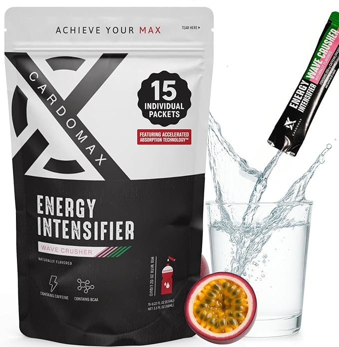 CardoMax - Energy Drink Packets - Liquid Preworkout for Men & Women Caffeine Packets with BCAA, Vitamin B12, Vitamin B6 & B3 - Sugar-Free, Zero Calorie, Vegan & Keto - 15 Stick Packs - Wavecrusher