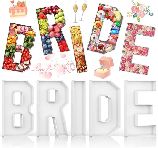 BRIDE Cardboard Letters for Charcuterie Fillable, 13.7 Inch Charcuterie Letters Fillable Paper Mache Letter Trays for Cupcake Candy Food Display Letter Box for Bridal Shower Anniversary Party Decor