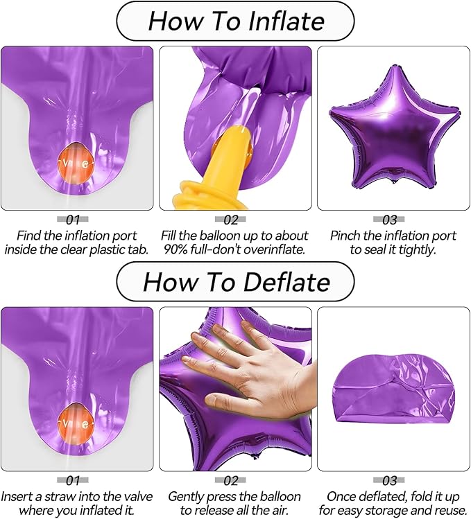 Purple Pink Star Foil Balloon, 10PCS Foil Stars Shape Balloons, 18 Inch Metallic Pink and Purple Stars Balloons for Helium Pentagram Balloon for Girls Birthday, Butterfly, Anniversary Party Decoration
