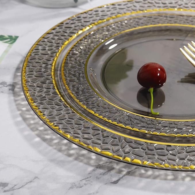 Nervure 102PCS Black Plastic Plates - Disposable Black Party Plates Include 51PCS 10.25inch Dinner Plate & 51PCS 7.5inch Dessert Plate for Halloween & Party & New Year & Father's Day