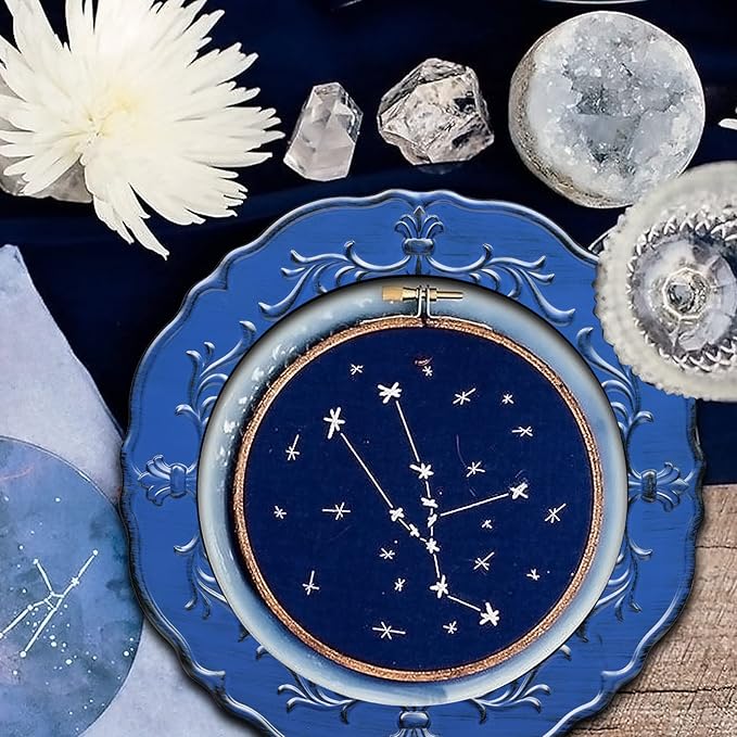 Spsyrine Antique Royal Blue Charger Plate, 13" Embossed Plastic Table Plate Chargers for Dinner, Set of 6 Elegant Decorations for Wedding, Dining, Party Events.