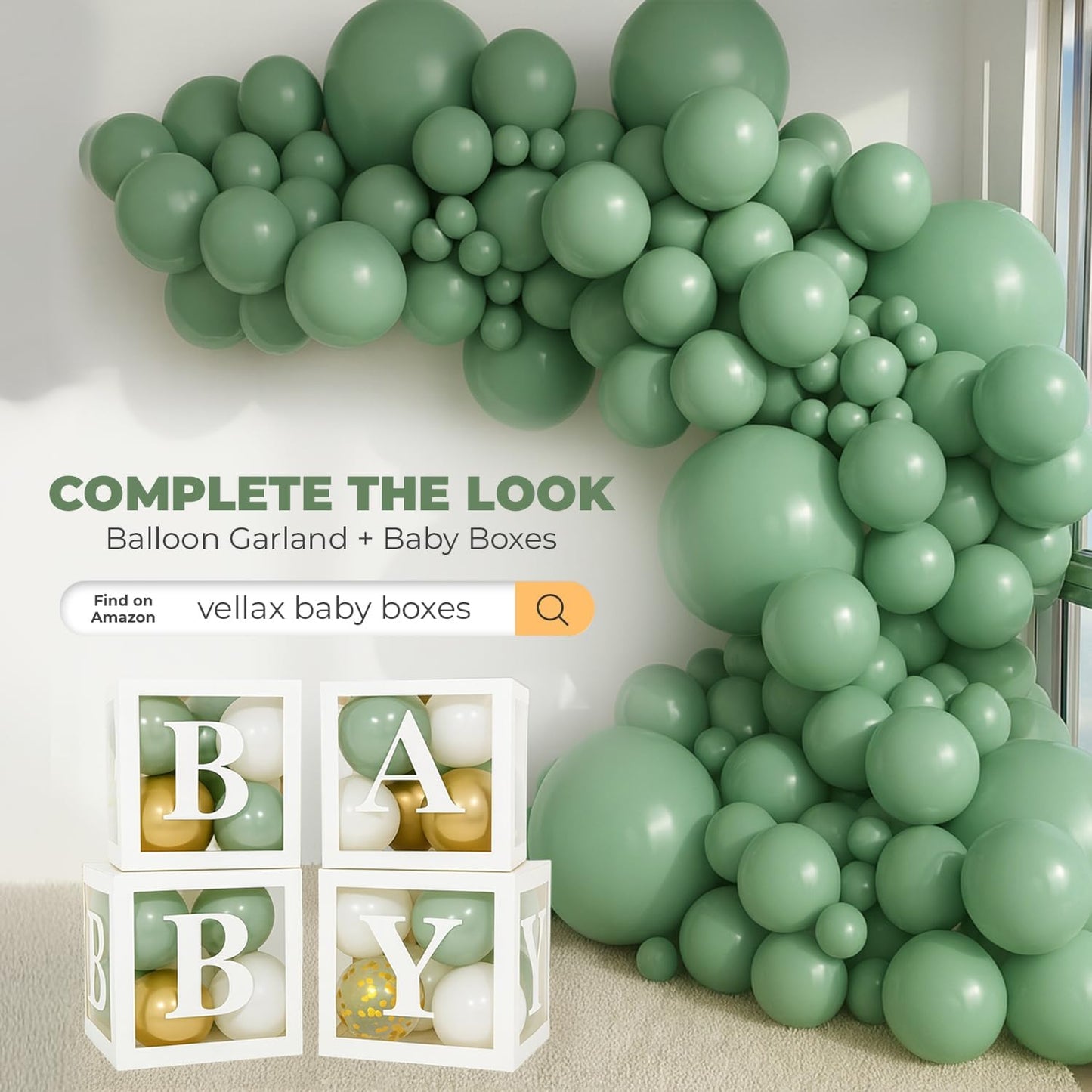 Balloon Garland Arch Kit – 146 Pcs Sage Green Balloons for Baby Shower, Birthday, Gender Reveal, Wedding Party – DIY Kit by Vellax™