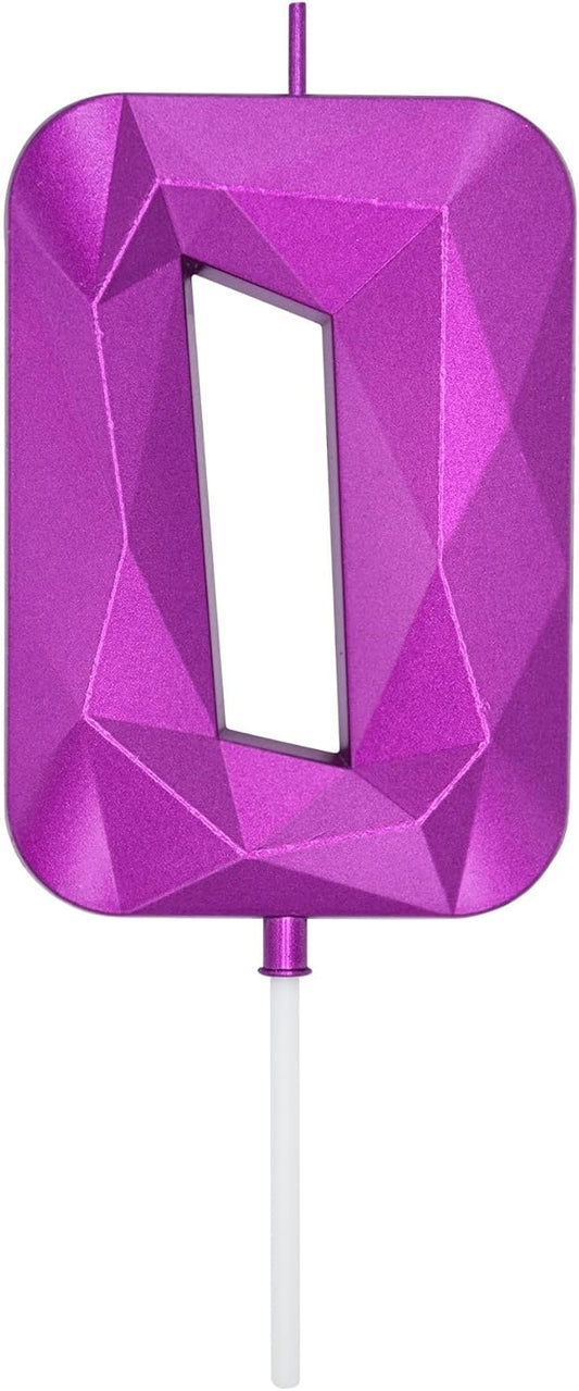 DERVENTA Large Birthday Candle Number 3D Purple 3.7 inch Party Celebration Anniversary Decoration Cake Topper 1 Piece (Number 0 Purple)