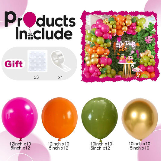 Tropical Hawaiian Balloons Arch Garland Kit, Olive Green and Hot Pink Orange Gold Balloons for Kids Hawaii Summer Beach Luau Aloha Pool Birthday Flamingo Baby Shower Party Decorations Supplies