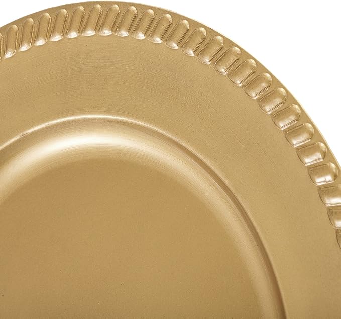 Suwimut 12 Pack Plastic Gold Charger Plates, 13 Inch Reusable Round Beaded Charger Plates, Decorative Dinner Chargers Bulk Serving Plate for Wedding, Party, Catering Event, Tabletop Decor