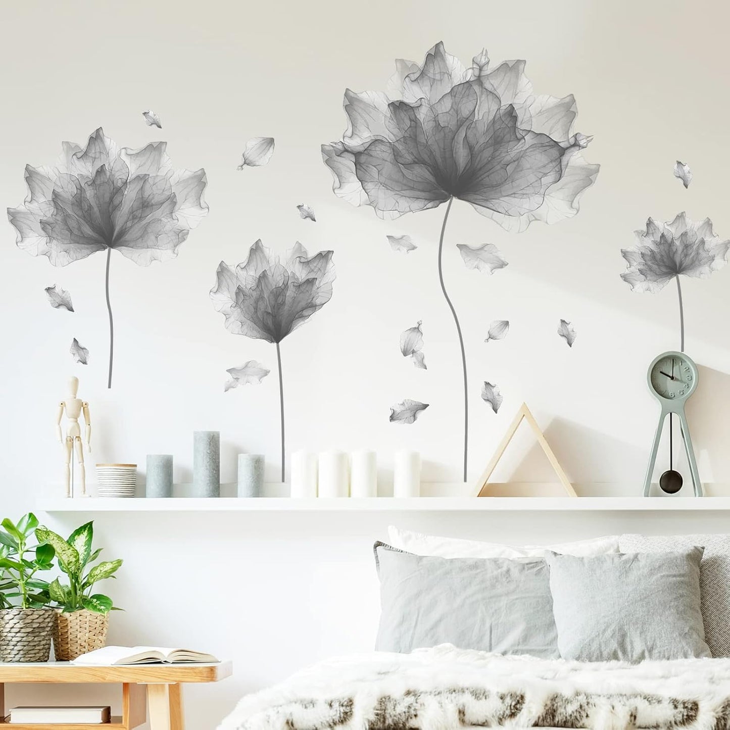 39.3'' x 32.6'' Huge Flower Petal Wall Decals Living Room Floral Wall Stickers Removable Peel and Stick Waterproof Wall Art Decor Stickers for Bedroom Bathroom Office (Gray)