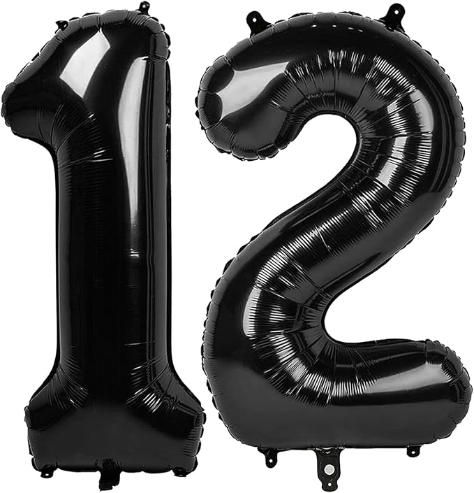 Black Number 12 Balloon 40 Inch, 12th Birthday Party Decorations for Children, Giant 12 Foil Balloon for Party Supplies