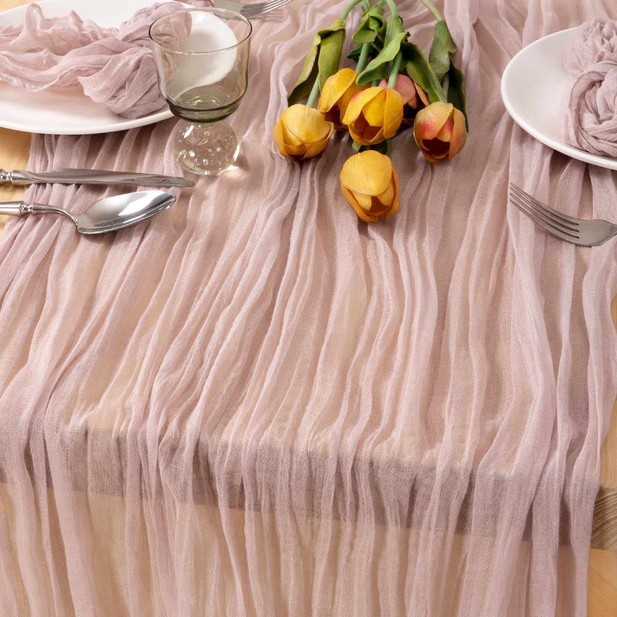 MLMC 12 Pack Dusty Pink Cheesecloth Table Runner 10ft Rustic Gauze Cheese Cloth Fall Table Runner Bulk 35x120 Inches for Romantic Wedding Bridal Baby Shower Anniversary Party Decor
