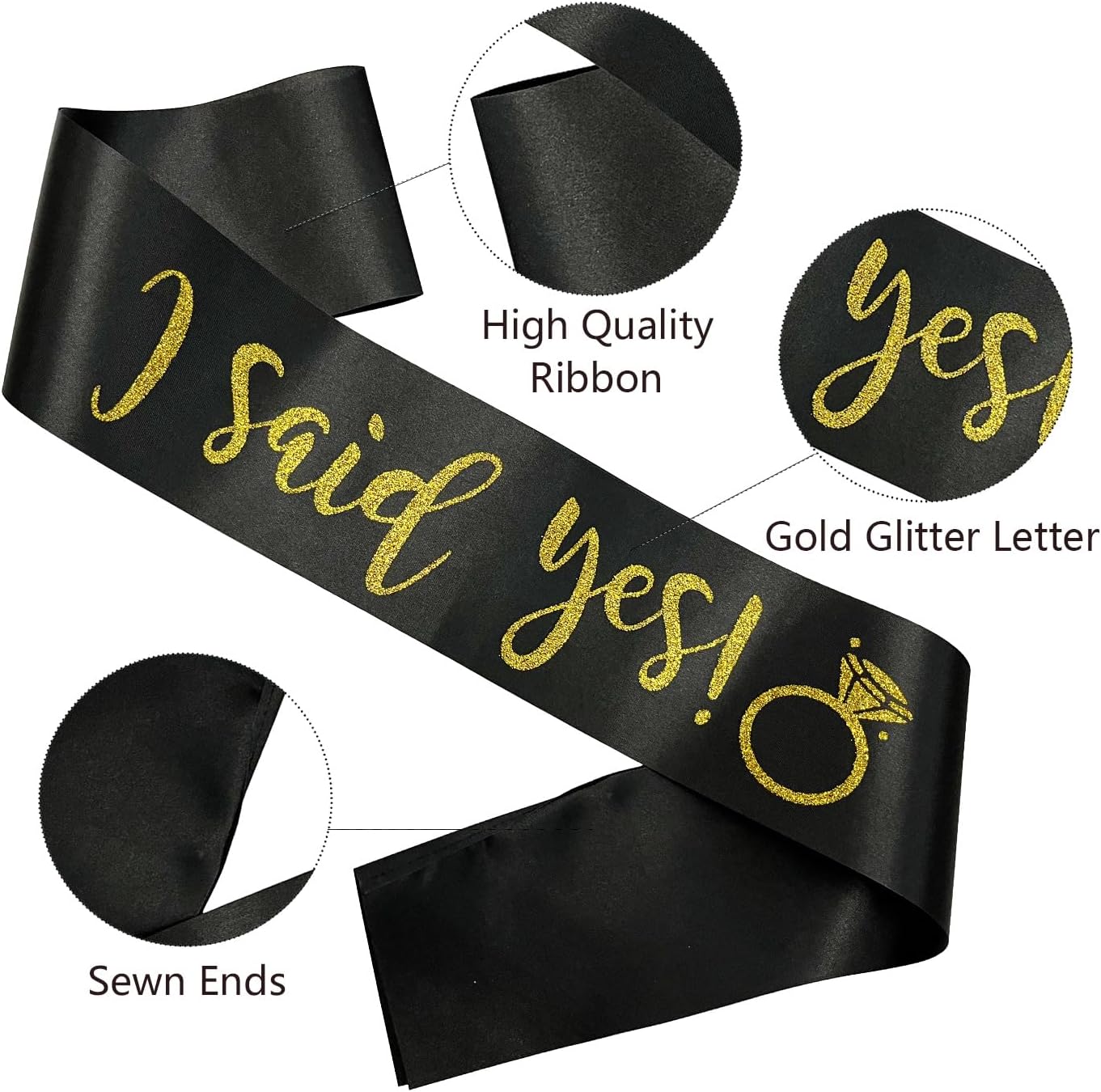 I Said Yes Sash for Women, Engagement Proposal Bachelorette Party Sash for Bridal Shower Wedding Party Favors Accessories Supplies Engagement Gifts for Bride to Be,Black