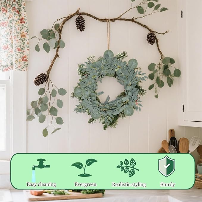 Grever 2 Pack Artificial Eucalyptus Garland with Willow Leaves Handmade Faux Greenery Garland 6.56 Feet for Wedding Backdorp Arch Wall Table Runner Decor Birthday Bridal Baby Shower Indoor Outdoor
