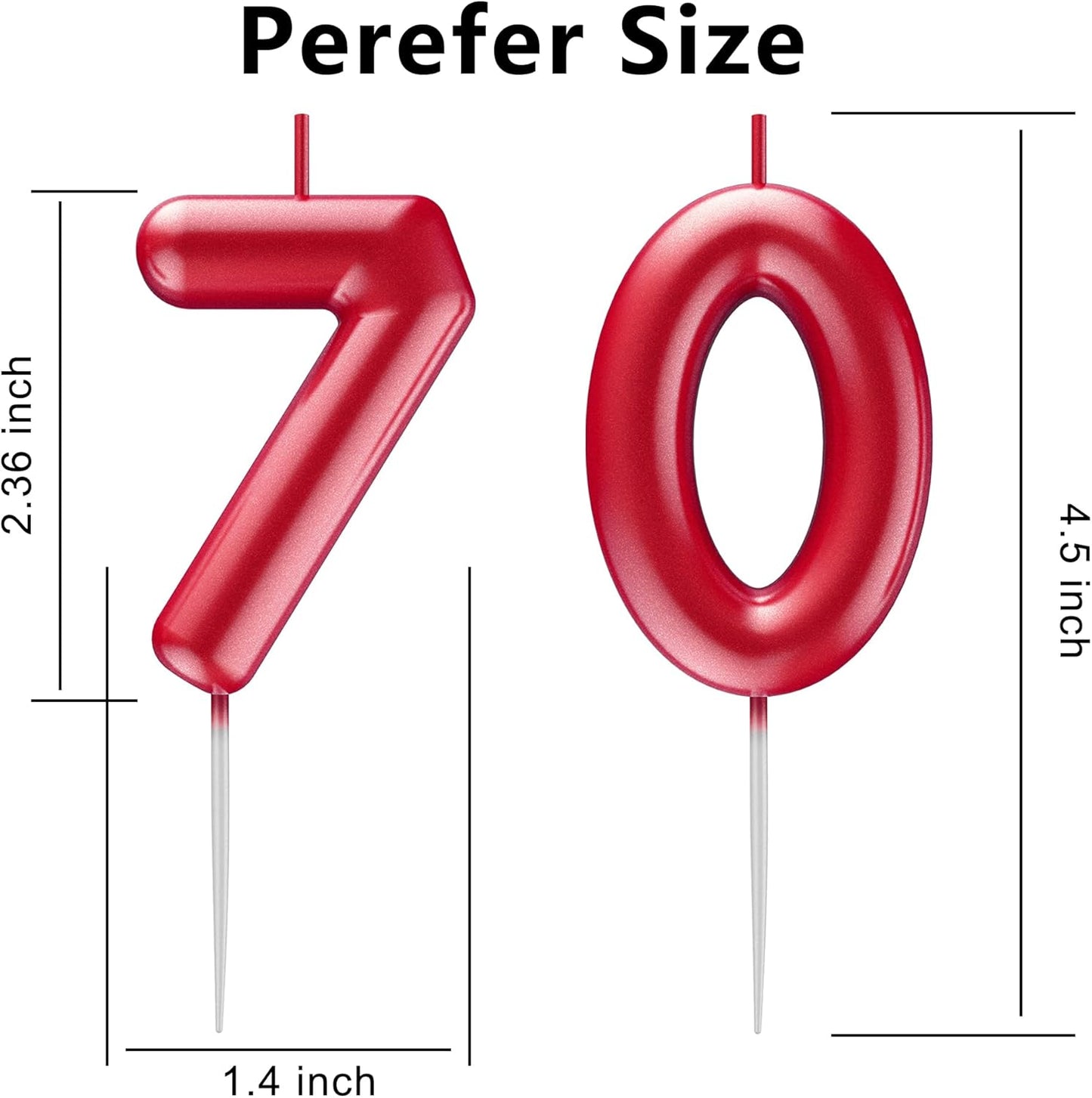Red Number 70 Candle Happy Birthday 3D Number Candles for Birthday Cake Party Decoration Wedding Anniversary Celebration Supplies