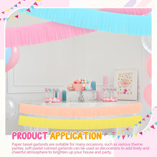 Taiyin 12 Pack 120 Feet Macaron Fringe Garland Tissue Pastel Paper Fringe Tassel Party Garland Wall Hanging Banner Backdrop Streamers for Wedding Birthday Autumn Thanksgiving