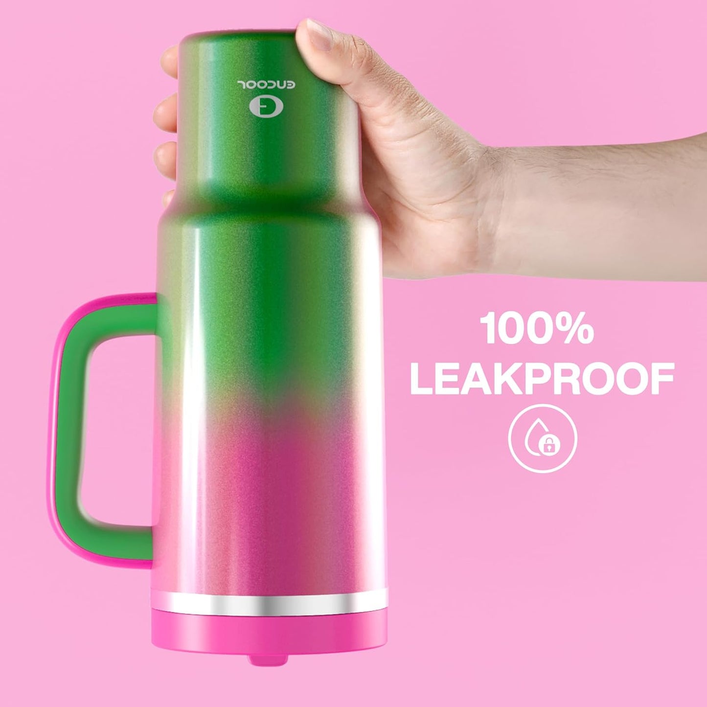 40 oz Tumbler with Handle and Straw: Stainless Steel Insulated Tumbler Keeps Cold for 24 Hours, Leakproof Travel Cup Fits in Cup Holder and BPA-Free, Fuchsia