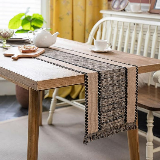 Natural Jute Table Runner, Burlap Style Table Runner, Rustic Farmhouse Table Runner Country Vintage for Wedding, Party Table Decorations, Boho Décor Black Hemp 14x48 inch TAB28